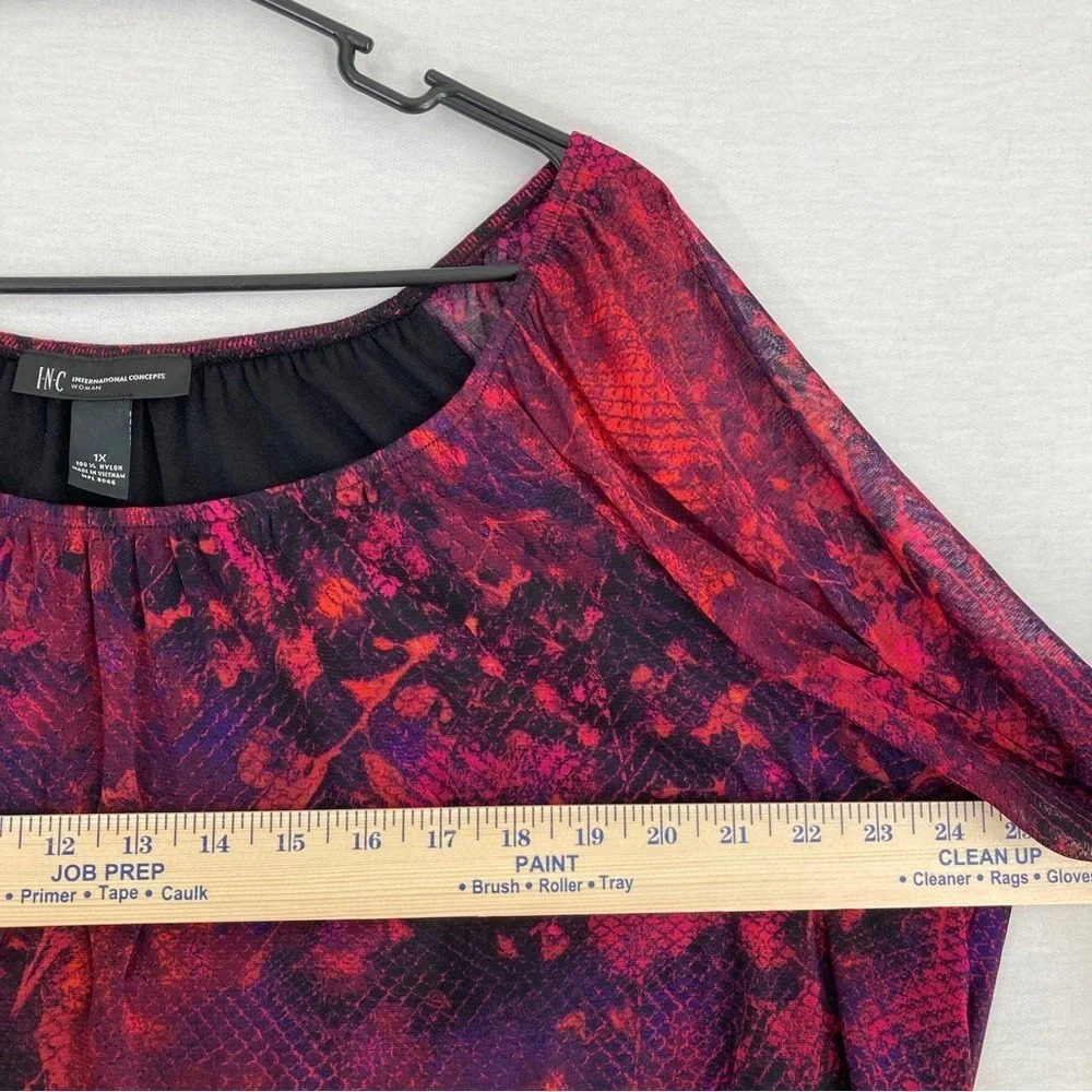 INC‎ International Concepts Pink Purple Abstract Print Round Neck Blouse 1X - Picture 7 of 9